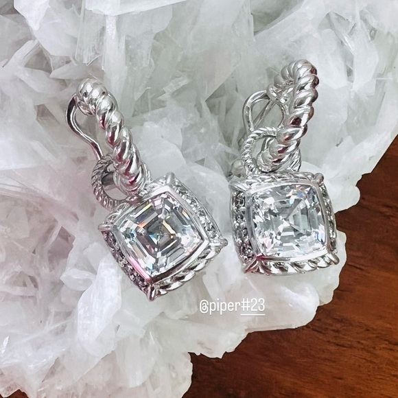 Judith Ripka 5.25 carat Asscher-cut Diamonique Sterling Silver Hoop Earrings - Picture 2 of 7